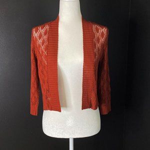 Boho Whimsy Burnt Orange Open Knit Cardigan